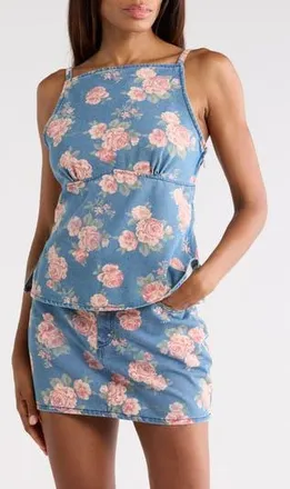 Vigoss Floral Printed Denim Tank in Med Wash at Nordstrom Rack, Size X-Small