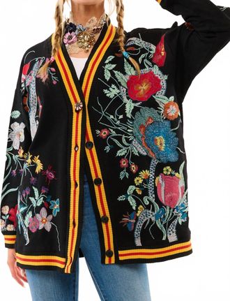 Aratta Hermione French Terry Cardigan In Night Floral