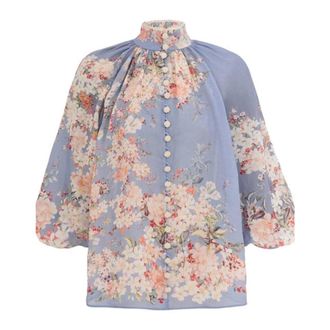 Zimmermann Blouses, female, Multicolor, L, Lace Trim Billow Blouse