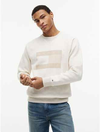 Tommy Hilfiger Mens Flag Logo Brushed-Back Raglan Sweatshirt - Beige - XXXL