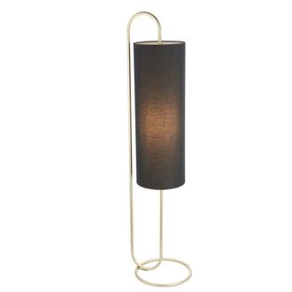Loops Antique Brass Oval Floor Lamp & Black Fabric Shade 1360mm Height Standing Light