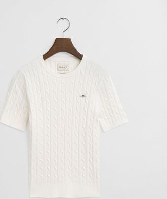 GANT Women Stretch Cotton Cable Knit Sweater (XXL) EGGSHELL