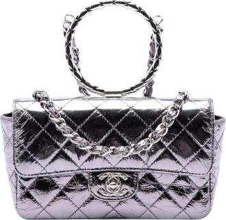 Chanel Pre-owned Quilted Metallic Satchel - Dames - Vintage Handtas - Grijs - ONE Size - Leer - Vintage