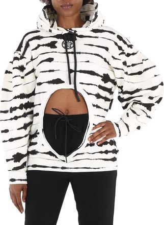 Burberry Ladies Monochrome Cut-out Detail Watercolour Print Cotton Hoodie, Size XX-Small