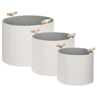 Beliani Beliani - Conjunto De 3 Cestas De Almacenaje Hechas A Mano Con Asas De Piel Sint&eacute;tica Blanco Crema Aram