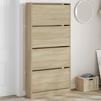 Berkfield Home Shoe Cabinet with 4 Flip-Drawers Sonoma Oak 80x21x163.5 cm in Brown