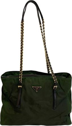 Prada Green Khaki Nylon Tote Bag (Pre-Owned)