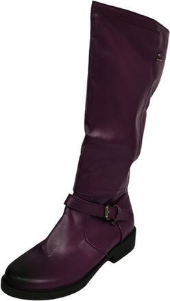 Generic Autumn Winter Women Western Boots with Chunky Block Heel and Decorative Buckle Detail for Stylish Mid Calf Footwear (Purple, 6.5)