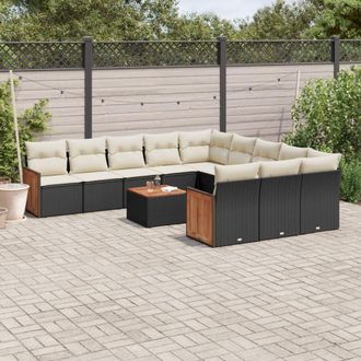 vidaXL Set De Sof&aacute;s De Jard&iacute;n 12 Piezas Cojines Rat&aacute;n Sint&eacute;tico Negro Vidaxl