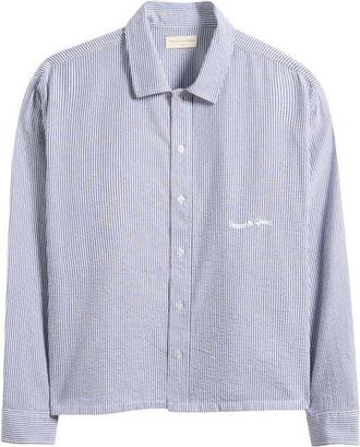 Museum of Peace and Quiet Wordmark Button-Up Shirt in Navy at Nordstrom, Size Xx-Large