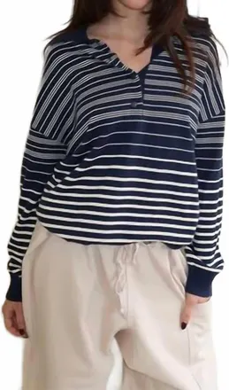 Faithfull The Brand Harlow Oversized Polo In Scandi Stripe Navy Cream
