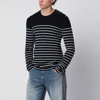 Dolce & Gabbana Maglione con bottoni a righe blu/bianco in lana