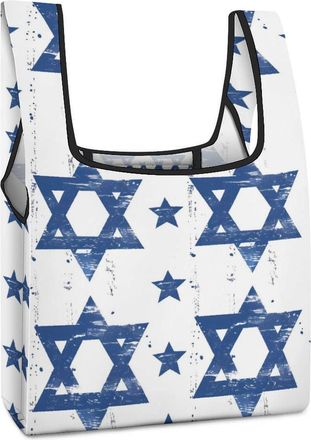 Generic Israeli Flag Shopping Bag Reusable Grocery Tote Bag Foldable Handbag for Travel Picnic