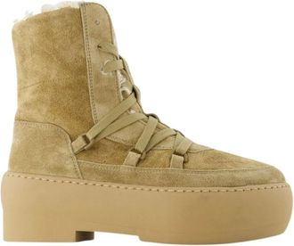 Gia Borghini Dikke enige veterlaarzen in beige leer - Dames - Winterlaarzen - Beige - 40 EU - Leer - Schoenen