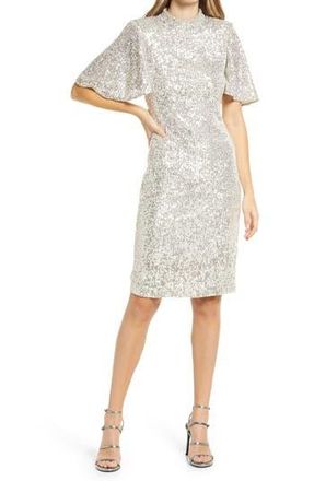 Eliza J Sequin Short Sleeve Shift Dress in Silver at Nordstrom Rack, Size 10