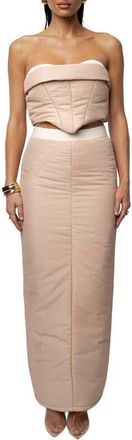 JLUXLABEL Addyson Quilted Strapless Crop Top & Column Maxi Skirt Set in Beige at Nordstrom, Size X-Small