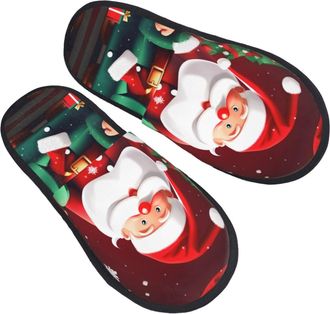 Generic Fuzzy Slippers Merry Christmas Santa Claus Printing Fluffy Slippers Unisex Casual House Shoes For Winter Travel Mens L