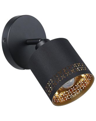 Eglo Eglo Esteperra 1 Light Spot Wall Light With Black Finish & Black With Gold Interior Fabric Shade