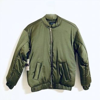 Minkpink Womens Simple Bomber Puffer Jacket In Green