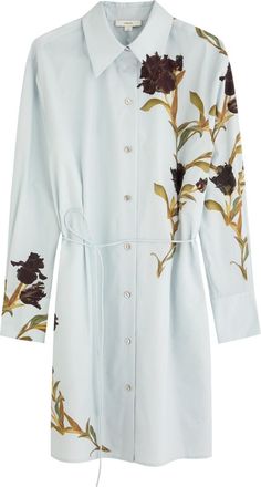 Vince Floral-print Cotton-poplin Mini Shirt Dress - Light Blue - S (UK8-10 / S)