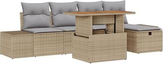 vidaXL Garden Sofa Set with Cushion 6 pcs Beige Poly Rattan vidaXL