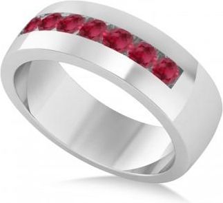 Allurez Mens Ruby Channel Set Wedding Band 14k White Gold (0.49ct)