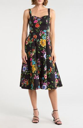 Avec Les Filles Fit and Flare Sweetheart Dress in Black Zinnia Floral at Nordstrom Rack, Size 14