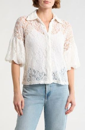 Forgotten Grace Bubble Hem Short Sleeve Lace Top in White at Nordstrom Rack, Size X-Large