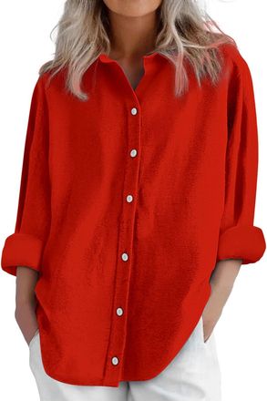 Generic HOOUDO Deal of The Day Prime Today Linen Tops for Women UK Long Sleeve Button Down Blouses Shirts Ladies Summer Casual T-Shirts Oversized Lightweight 