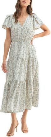 Wishlist Tulip Sleeve Midi Dress in Off White/Blue at Nordstrom Rack, Size Medium