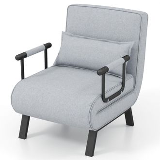 Costway Costway Convertible Single Folding Sofa Bed Sleep Chair with 6 Positions Adjustable Backrest Light Grey