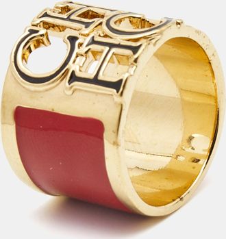 Carolina Herrera Ch Enamel Gold Tone Ring