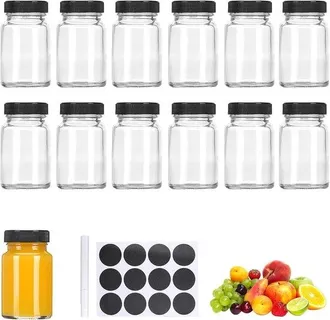 OEM Botellas De Pl&aacute;stico De 60 Ml Para Rellenar - 13 Minibotellas De Vidrio Reutilizables Con Etiquetas Para Zumos, Jengibre, Especias Y Color Negro