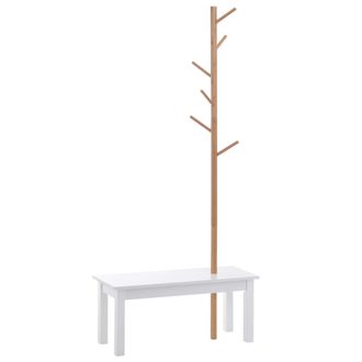 HOMCOM Homcom - Perchero De Pie Con Banco Colgador Tipo &Aacute;rbol 6 Ganchos Bamb&uacute; 80x30x180cm