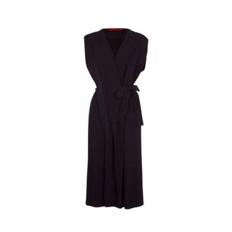 Carolina Herrera Zwarte Cr&ecirc;pe Wrap Jurk met Franjes - Dames - Wikkelkleedje - Zwart - S - Kleedjes