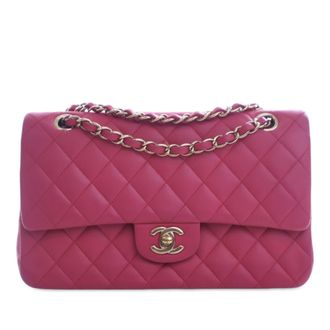 Chanel Pre-owned Womens Medium Classic Lambskin Double Flap - Fuschia Leather - One Size