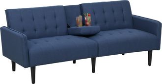 HOMCOM Upholstered Sofa Bed 3 Seater Home Theater With Storage - Blue | TJ Hughes