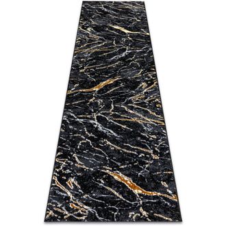 RugsX Rugsx - Alfombra, Alfombra De Pasillo Allure 1963 M&aacute;rmol - Estructural, Elegante, Glamurosa Negro / Oro Black 80x250 Cm