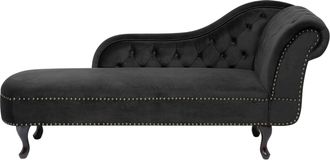Beliani Chaise Longue Tapizado En Terciopelo Negro Con Botones Versi&oacute;n Derecha Nimes