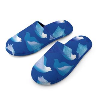 Generic Pigeons Blue Geometry Mens House Slippers Slip Indoor Slipper On Shoes Warm Outdoor