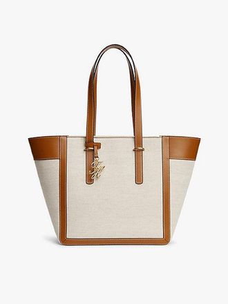 Tommy Hilfiger Logo Charm Linen Blend Canvas Tote Bag