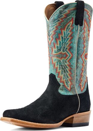 Ariat Mens Futurity Showman Western Boots in Black Roughout Roaring Turquoise, D Medium Width, Size 7.5, by Ariat