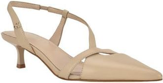 Calvin Klein Arlanna Slingback Pointed Toe Kitten Heel Pump in Light Natural Leather at Nordstrom, Size 7.5