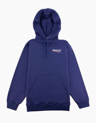Balenciaga Mens Balenciaga Logo Print Hooded Sweatshirt Blue 1195 - Navy - Size: 38