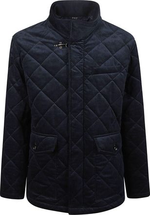 Fay Diamond-Patterned High-Collar Quilted Cotton Coat