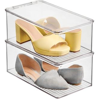 iDesign Stackable Clear Shoe Box with Hinged Lid for Wedges, Sandals, Flats - Set of 2 at Nordstrom
