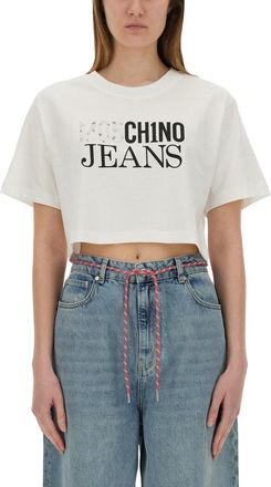 Moschino Cropped T-Shirt With Logo-Donna