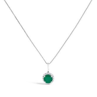 House of Brilliance 10K Gold Gemstone and 1/10 Cttw Diamond Accent Halo Pendant Necklace in White | Green Emerald at Nordstrom