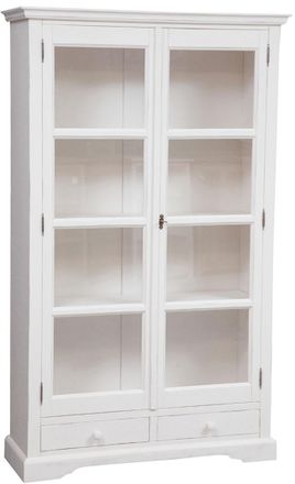 Biscottini International Biscottini - Vitrina De Estilo Country De Madera Maciza De Tilo Acabado Con Efecto Blanco Envejecido 109x36x180 Cm