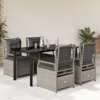 vidaXL Vidaxl - Set Comedor De Jard&iacute;n 5 Pzas Cojines Rat&aacute;n Sint&eacute;tico Gris Claro